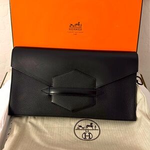 Hermes Clutch/ shoulder bag. Classic black